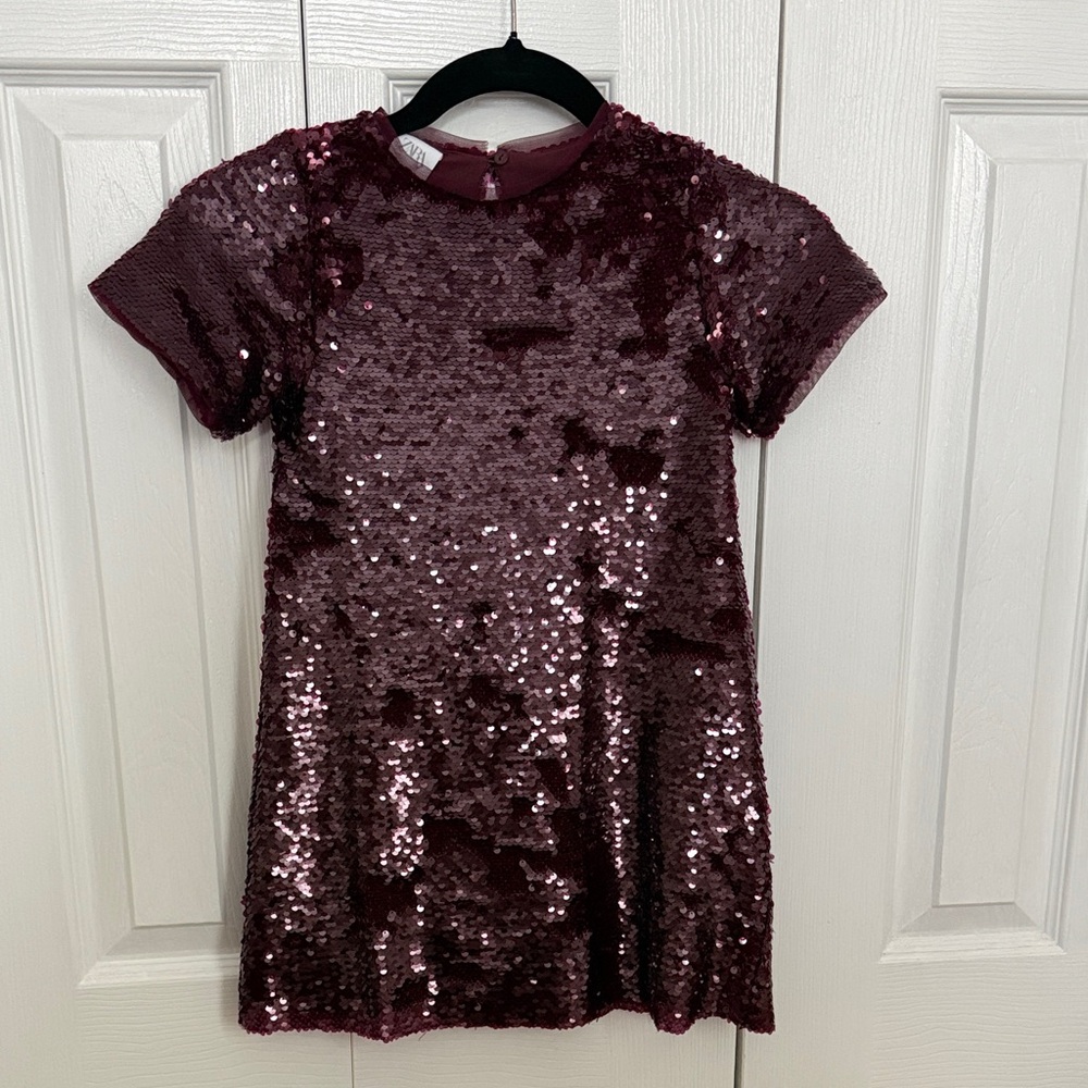 Zara Kids Burgundy Sequin Dress Sz 6